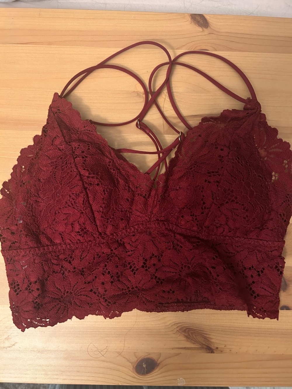 PINK Women's Lace Strappy Bralette - Burgundy